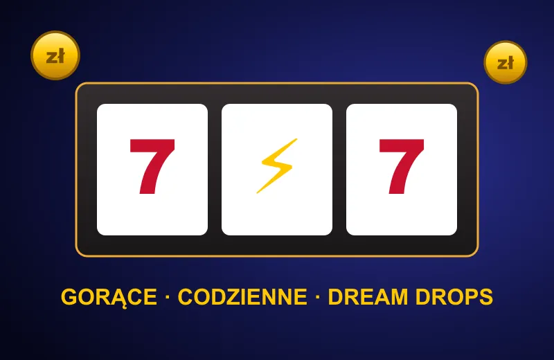 Bębny slotu z błyskawicą i napisem Gorące, Codzienne, Dream Drops – jackpoty Cazeus casino online